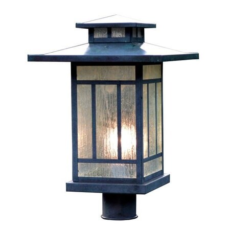 Arroyo Craftsman 12" Kennebec Post Mount, Black, Almond Mica Glass KP-12AM-BK